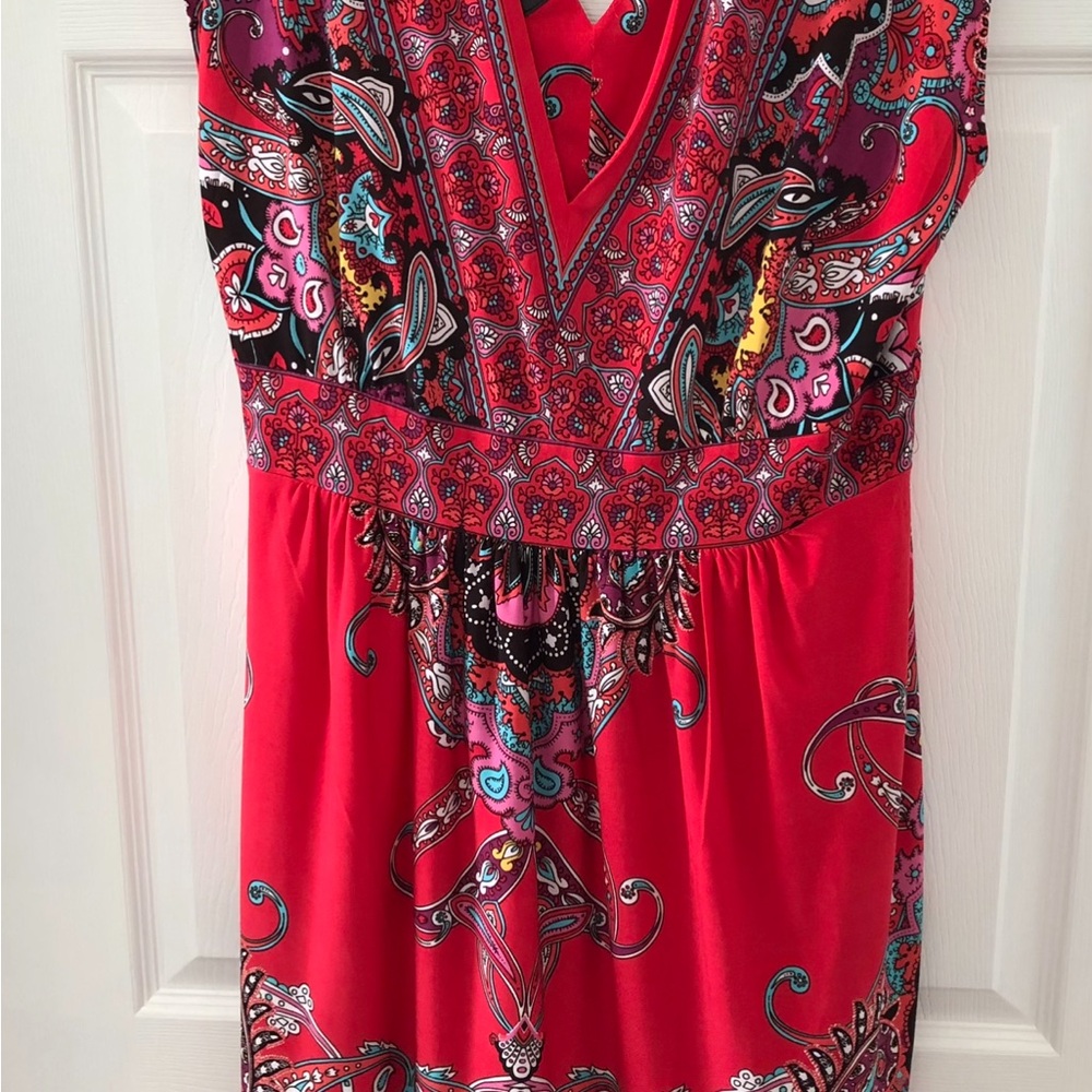 XL Kiara Tunic Dress Red Paisley Midi Red Boho Chic Paisley Vacation Summer